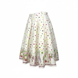 Eva Rose Colorful Polka Dot Midi Skirt with Paris Cityscape Trim - Size 2X